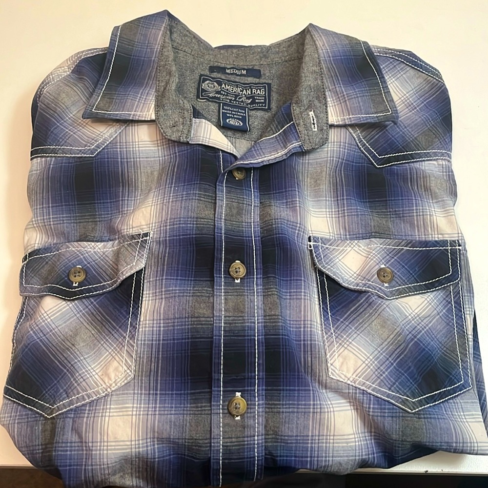 Blue and black plaid longsleeve shirt